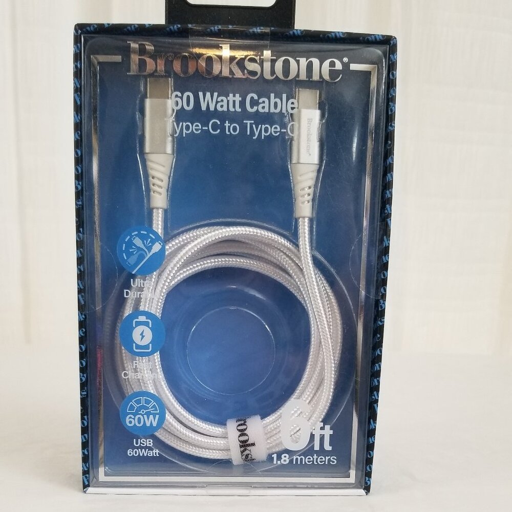 Brookstone 60 Watt Cable Type C to Type C 6 Ft White 1.8 Meters Brand New
